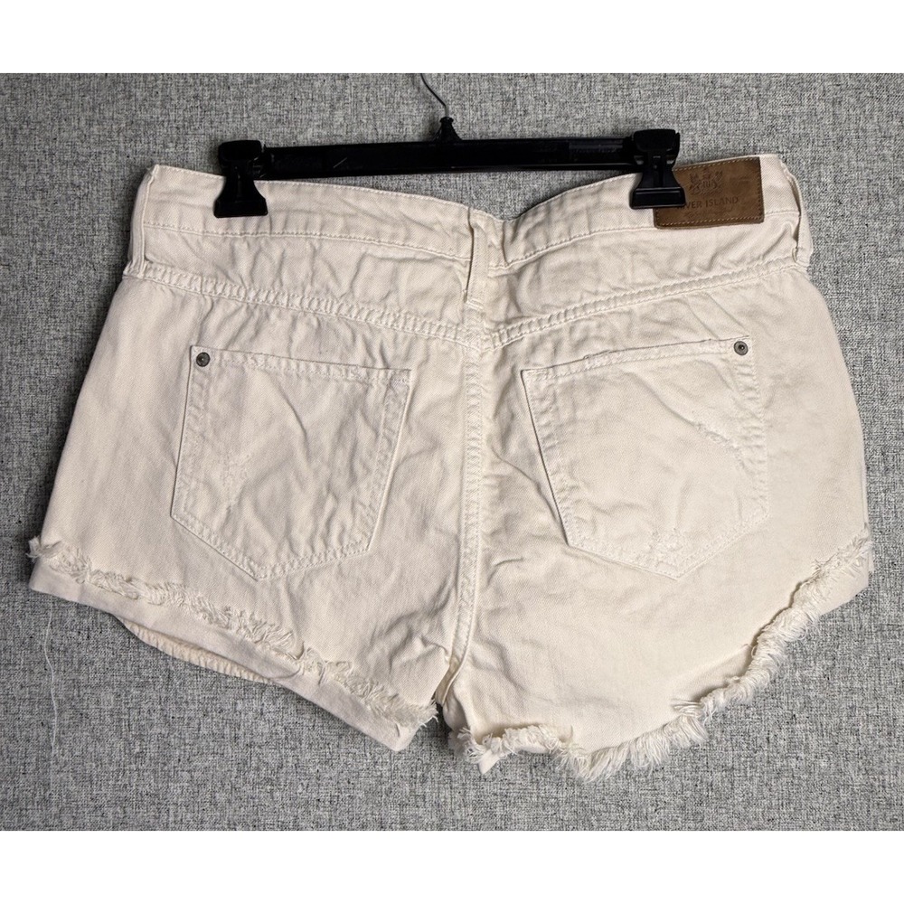 River Island Beige Khaki Distressed Cutoff Denim Shorts UK Brand 34in Waist - Picture 2 of 6